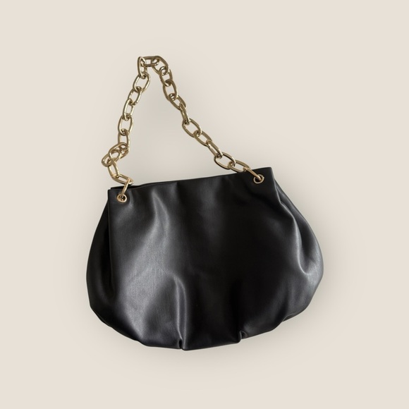 House of Want | We Inspire Vegan Leather Shoulder Bag | Black & Gold | Medium - Picture 2 of 14